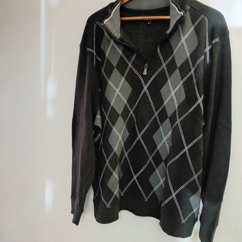 George Men's Argyle Zip Sweater - Black and Gray
